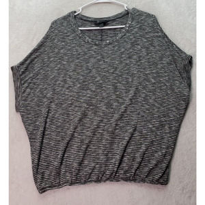 AB Studio Blouse Top Womens Size Medium Gray Striped Knit Rhinestone Round‎ Neck